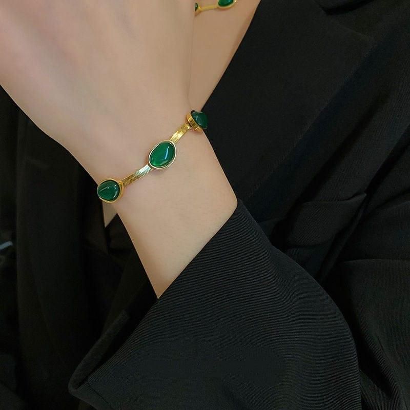 Glod Plated Green Jewelry Set – Necklace, Earrings & Bracelet