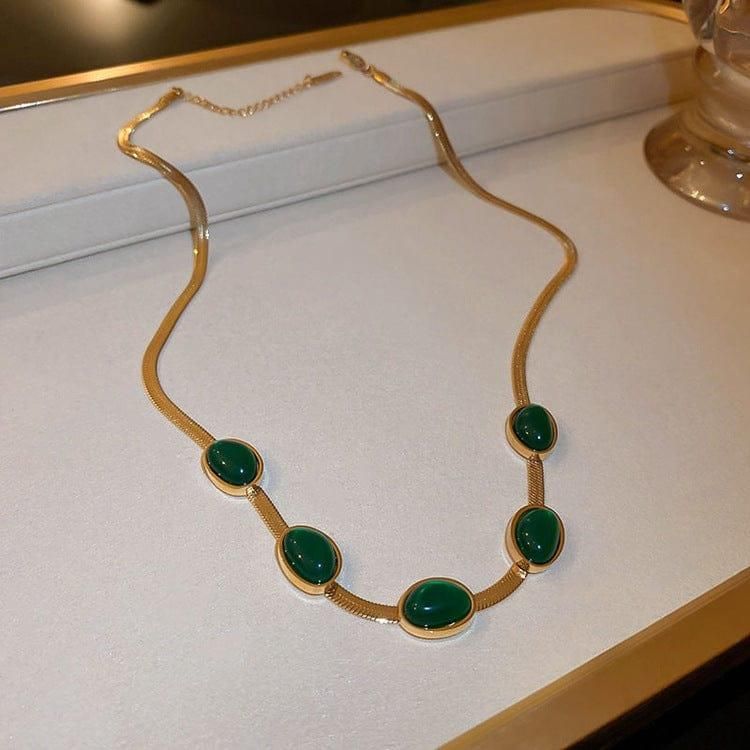 Glod Plated Green Jewelry Set – Necklace, Earrings & Bracelet