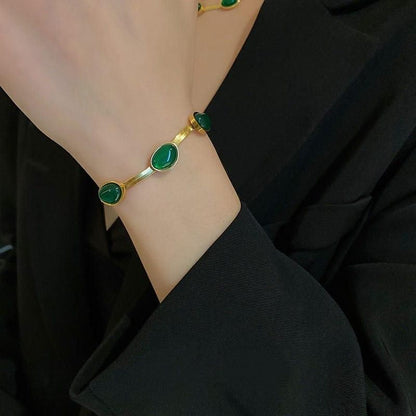Glod Plated Green Jewelry Set – Necklace, Earrings & Bracelet